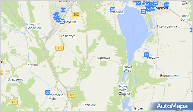 mapa Dąbrowa gmina Zbąszyń, Dąbrowa gmina Zbąszyń na mapie Targeo