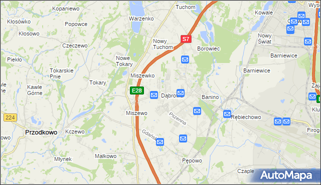 mapa Dąbrowa gmina Żukowo, Dąbrowa gmina Żukowo na mapie Targeo