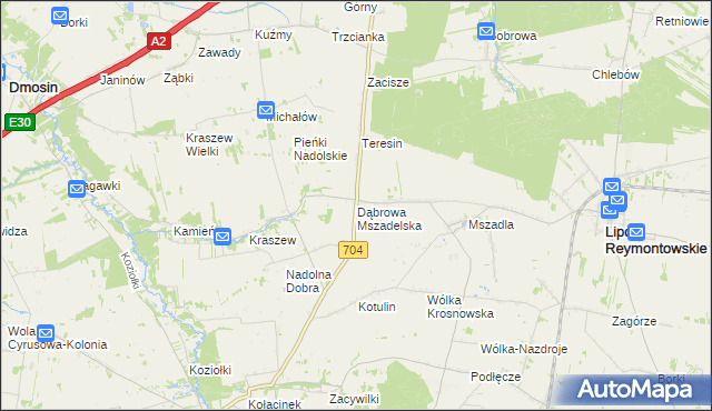 mapa Dąbrowa Mszadelska, Dąbrowa Mszadelska na mapie Targeo