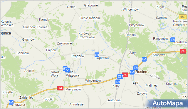 mapa Dąbrowa Rusiecka, Dąbrowa Rusiecka na mapie Targeo