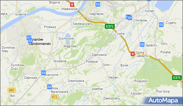 mapa Dąbrowica gmina Baranów Sandomierski, Dąbrowica gmina Baranów Sandomierski na mapie Targeo
