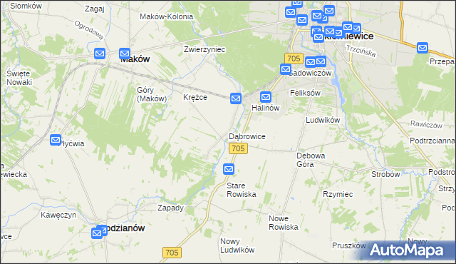 mapa Dąbrowice gmina Maków, Dąbrowice gmina Maków na mapie Targeo