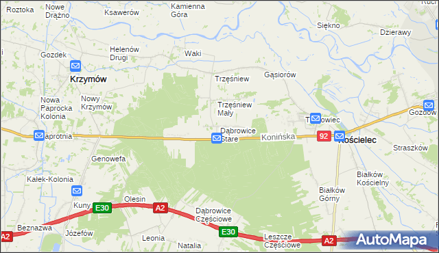 mapa Dąbrowice Stare, Dąbrowice Stare na mapie Targeo