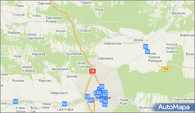 mapa Dąbrówka gmina Lipsko, Dąbrówka gmina Lipsko na mapie Targeo