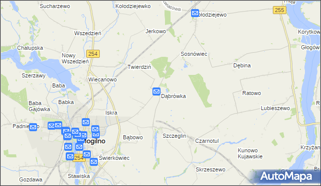 mapa Dąbrówka gmina Mogilno, Dąbrówka gmina Mogilno na mapie Targeo