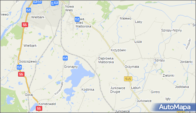 mapa Dąbrówka Malborska, Dąbrówka Malborska na mapie Targeo