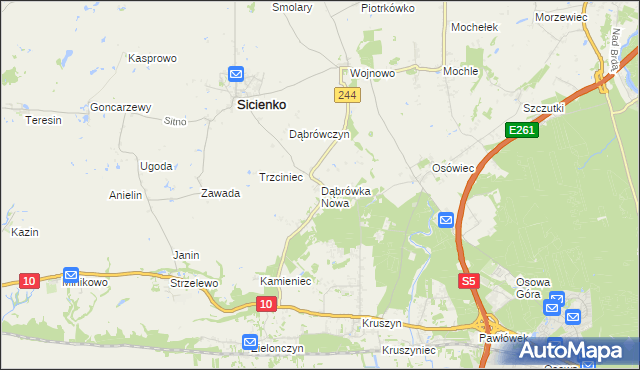 mapa Dąbrówka Nowa gmina Sicienko, Dąbrówka Nowa gmina Sicienko na mapie Targeo
