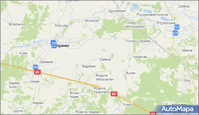 mapa Dalekie gmina Wąsewo, Dalekie gmina Wąsewo na mapie Targeo