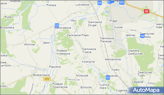 mapa Dankowice Trzecie, Dankowice Trzecie na mapie Targeo