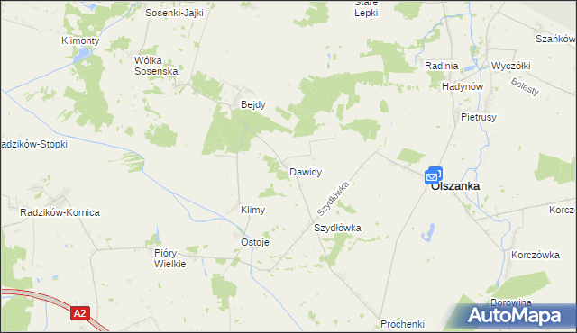 mapa Dawidy gmina Olszanka, Dawidy gmina Olszanka na mapie Targeo