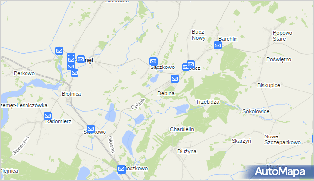mapa Dębina gmina Przemęt, Dębina gmina Przemęt na mapie Targeo