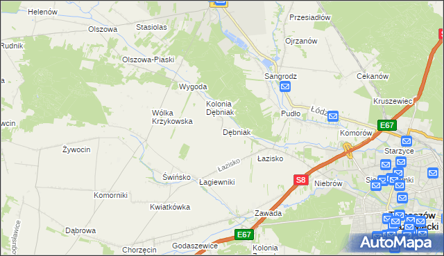 mapa Dębniak gmina Ujazd, Dębniak gmina Ujazd na mapie Targeo