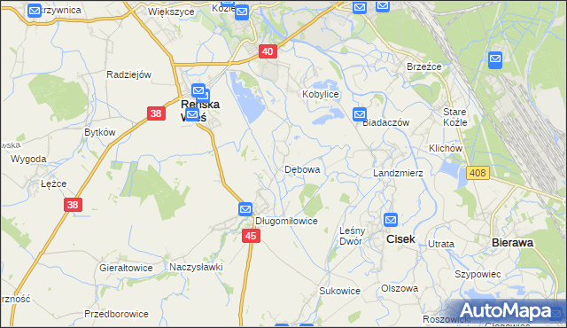 mapa Dębowa gmina Reńska Wieś, Dębowa gmina Reńska Wieś na mapie Targeo