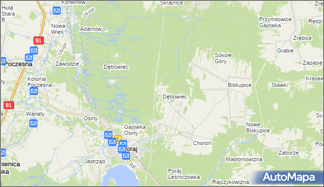 mapa Dębowiec gmina Poraj, Dębowiec gmina Poraj na mapie Targeo
