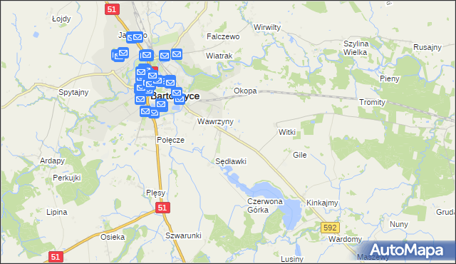 mapa Dębówko gmina Bartoszyce, Dębówko gmina Bartoszyce na mapie Targeo