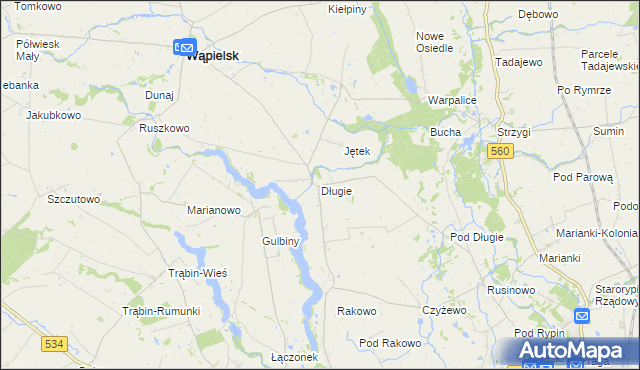 mapa Długie gmina Wąpielsk, Długie gmina Wąpielsk na mapie Targeo