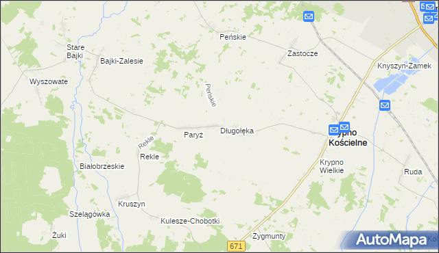 mapa Długołęka gmina Krypno, Długołęka gmina Krypno na mapie Targeo