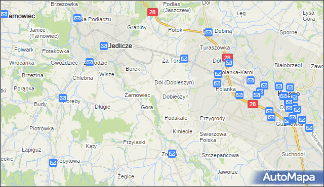 mapa Dobieszyn gmina Jedlicze, Dobieszyn gmina Jedlicze na mapie Targeo