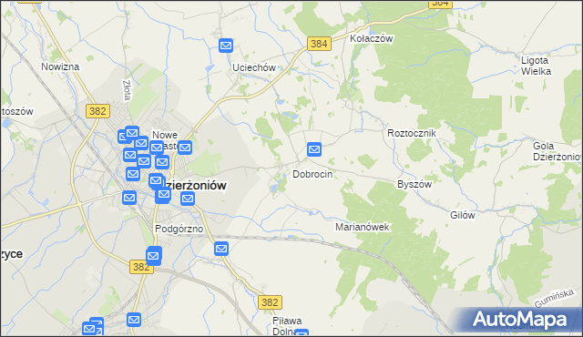 mapa Dobrocin gmina Dzierżoniów, Dobrocin gmina Dzierżoniów na mapie Targeo