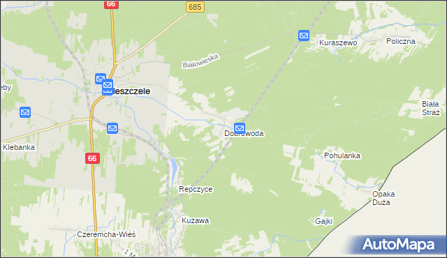 mapa Dobrowoda gmina Kleszczele, Dobrowoda gmina Kleszczele na mapie Targeo