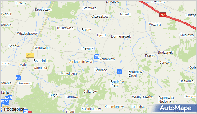 mapa Domaniew gmina Dalików, Domaniew gmina Dalików na mapie Targeo