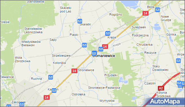 mapa Domaniewice powiat łowicki, Domaniewice powiat łowicki na mapie Targeo