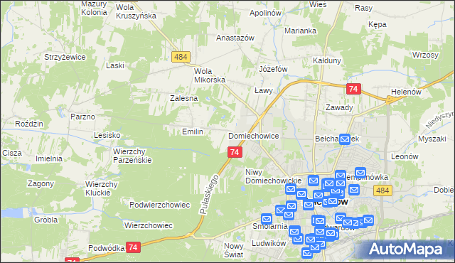 mapa Domiechowice, Domiechowice na mapie Targeo