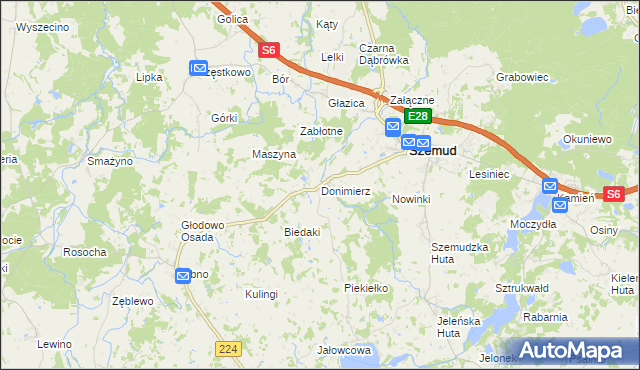 mapa Donimierz gmina Szemud, Donimierz gmina Szemud na mapie Targeo