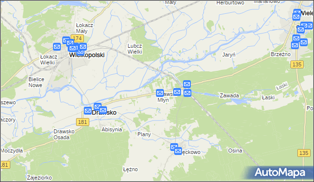 mapa Drawski Młyn, Drawski Młyn na mapie Targeo