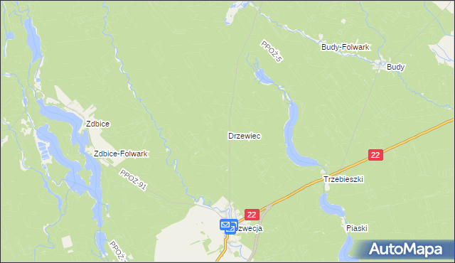 mapa Drzewiec gmina Jastrowie, Drzewiec gmina Jastrowie na mapie Targeo