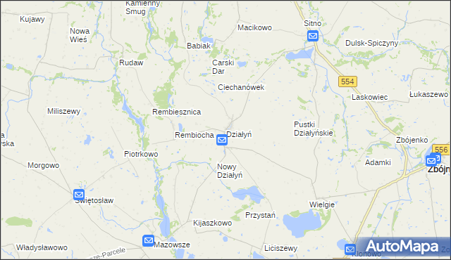 mapa Działyń gmina Zbójno, Działyń gmina Zbójno na mapie Targeo