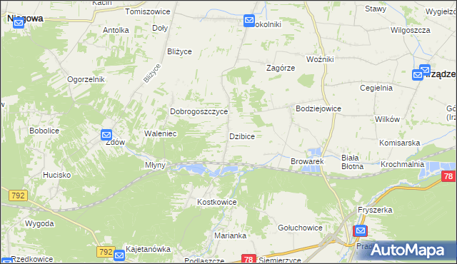 mapa Dzibice, Dzibice na mapie Targeo