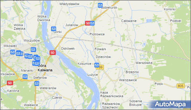 mapa Dziecinów gmina Sobienie-Jeziory, Dziecinów gmina Sobienie-Jeziory na mapie Targeo