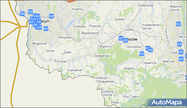 mapa Dzięgielów, Dzięgielów na mapie Targeo