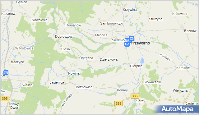 mapa Dzierzkowa, Dzierzkowa na mapie Targeo