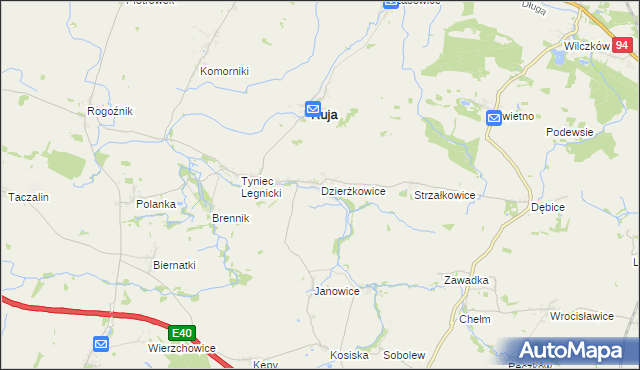 mapa Dzierżkowice gmina Ruja, Dzierżkowice gmina Ruja na mapie Targeo