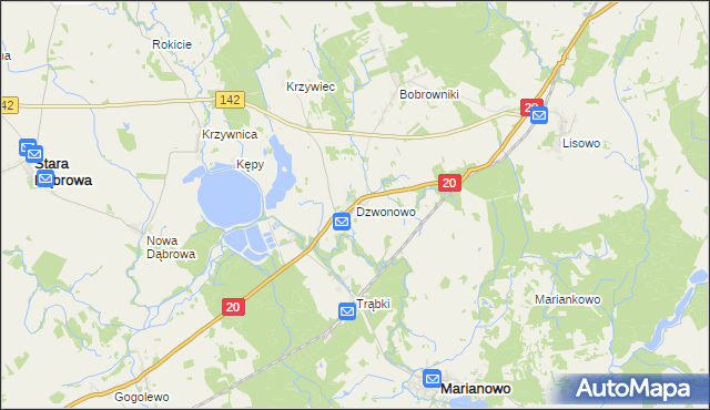 mapa Dzwonowo gmina Marianowo, Dzwonowo gmina Marianowo na mapie Targeo