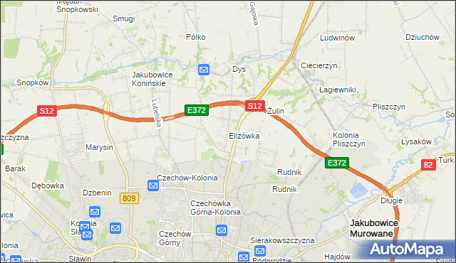 mapa Elizówka gmina Niemce, Elizówka gmina Niemce na mapie Targeo