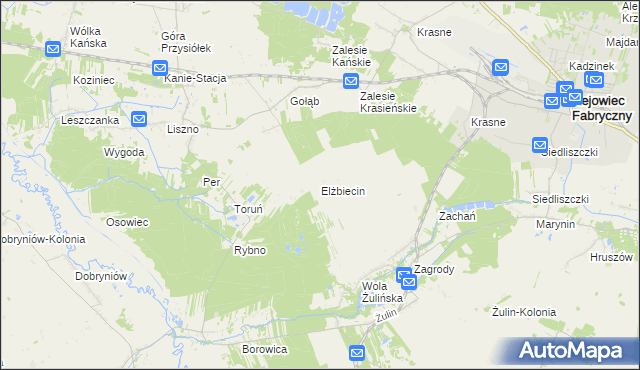 mapa Elżbiecin gmina Rejowiec, Elżbiecin gmina Rejowiec na mapie Targeo