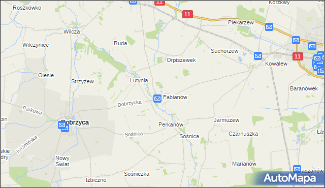 mapa Fabianów gmina Dobrzyca, Fabianów gmina Dobrzyca na mapie Targeo