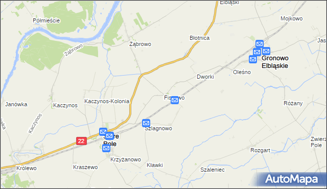 mapa Fiszewo gmina Gronowo Elbląskie, Fiszewo gmina Gronowo Elbląskie na mapie Targeo