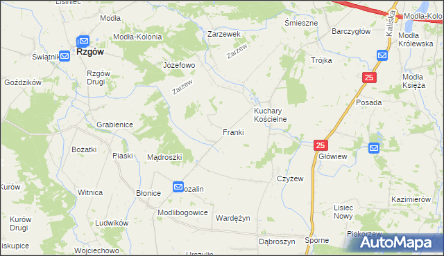 mapa Franki gmina Rychwał, Franki gmina Rychwał na mapie Targeo