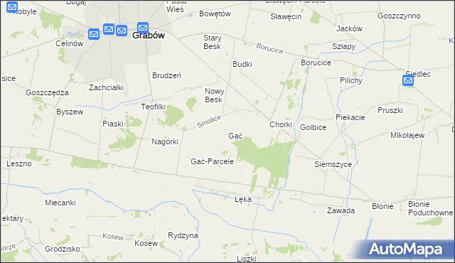 mapa Gać gmina Grabów, Gać gmina Grabów na mapie Targeo