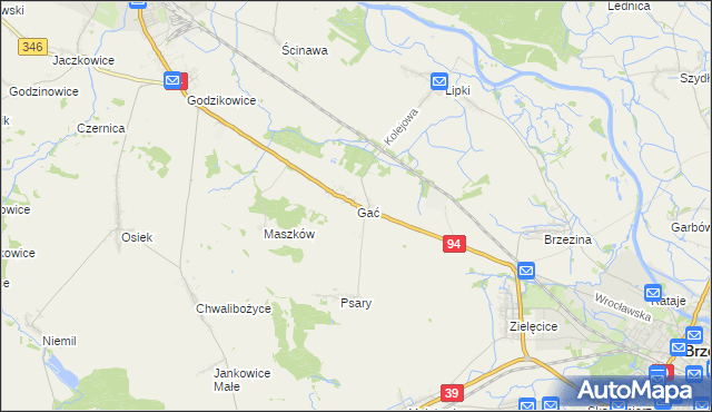 mapa Gać gmina Oława, Gać gmina Oława na mapie Targeo