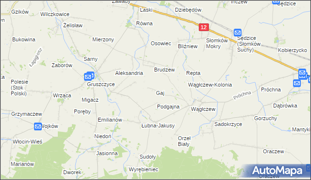 mapa Gaj gmina Wróblew, Gaj gmina Wróblew na mapie Targeo