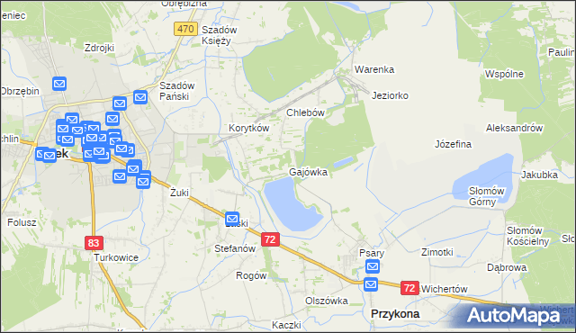 mapa Gajówka gmina Przykona, Gajówka gmina Przykona na mapie Targeo