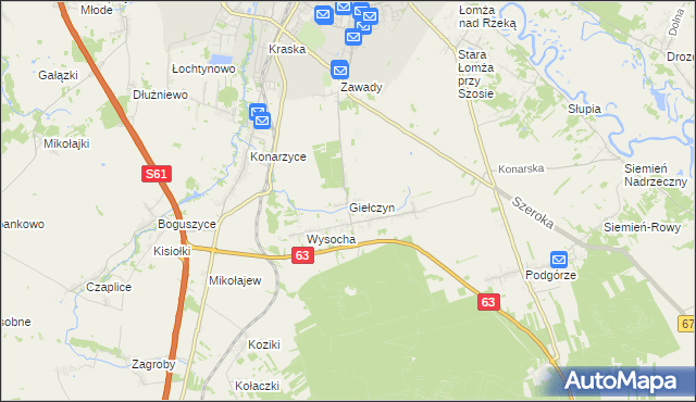 mapa Giełczyn gmina Łomża, Giełczyn gmina Łomża na mapie Targeo