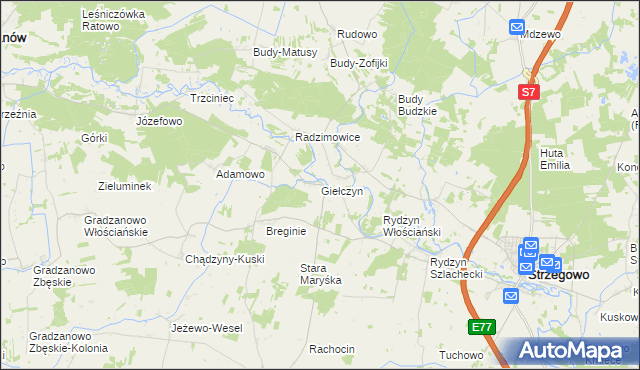 mapa Giełczyn gmina Strzegowo, Giełczyn gmina Strzegowo na mapie Targeo
