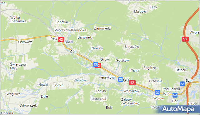 mapa Gilów gmina Bliżyn, Gilów gmina Bliżyn na mapie Targeo