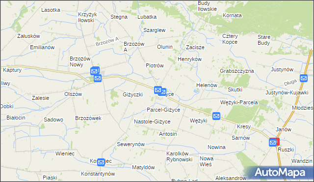 mapa Giżyce gmina Iłów, Giżyce gmina Iłów na mapie Targeo